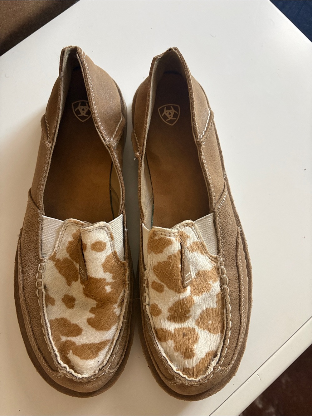 Ariat Brown Suede Loafers with Cowhide Accents